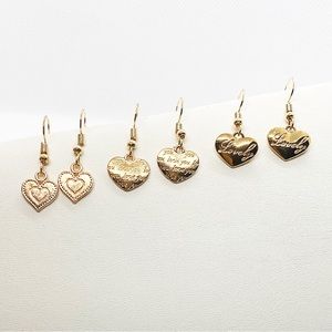 Earrings Heart Minimalist Filigree Boho Modern Love Valentines Jewelry 3 Pack